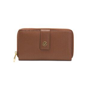 VALENTINA tobacco Made In Italy Leather Large Tab Tooled Wallet